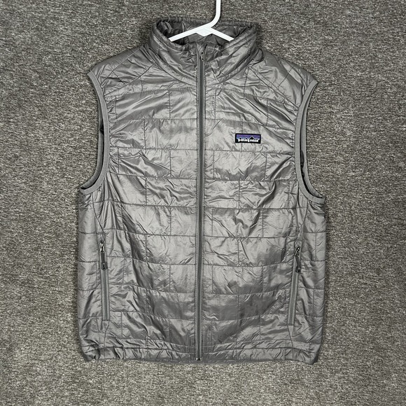 Patagonia Vest Mens Small Gray Nano Puff Quilted Insulated Full Zip Lightweight